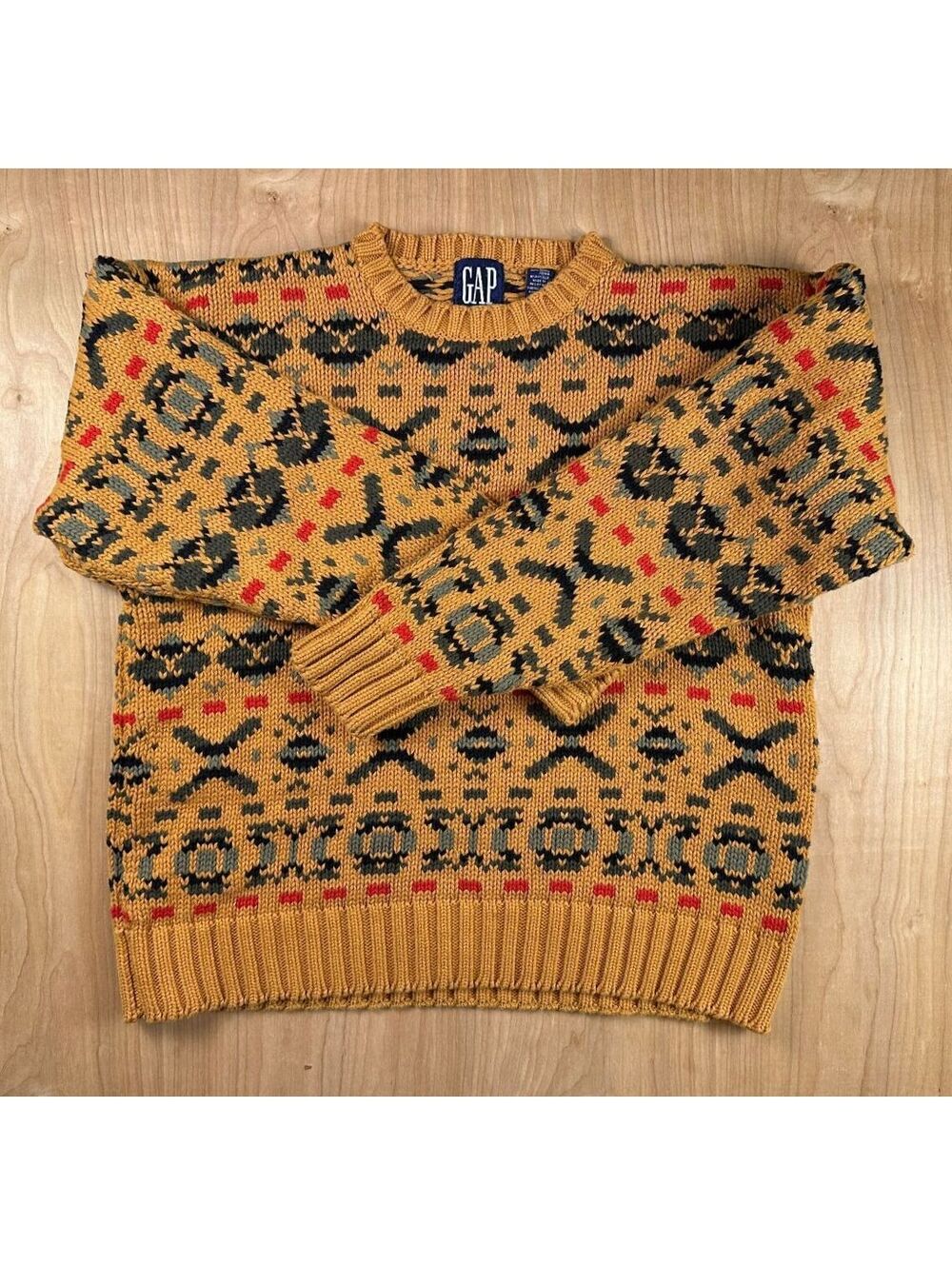 Vtg 90s Gap chunky knit sweater large cotton thick geometric nordic fair isle